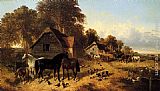 John Frederick Herring, Jnr Canvas Paintings - A Flourishing Farmyard